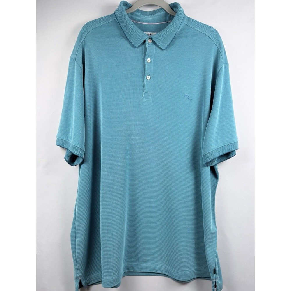 Tommy Bahama IslandZone Mens XXL Polo Shirt Teal Blue Performance Golf Marlin